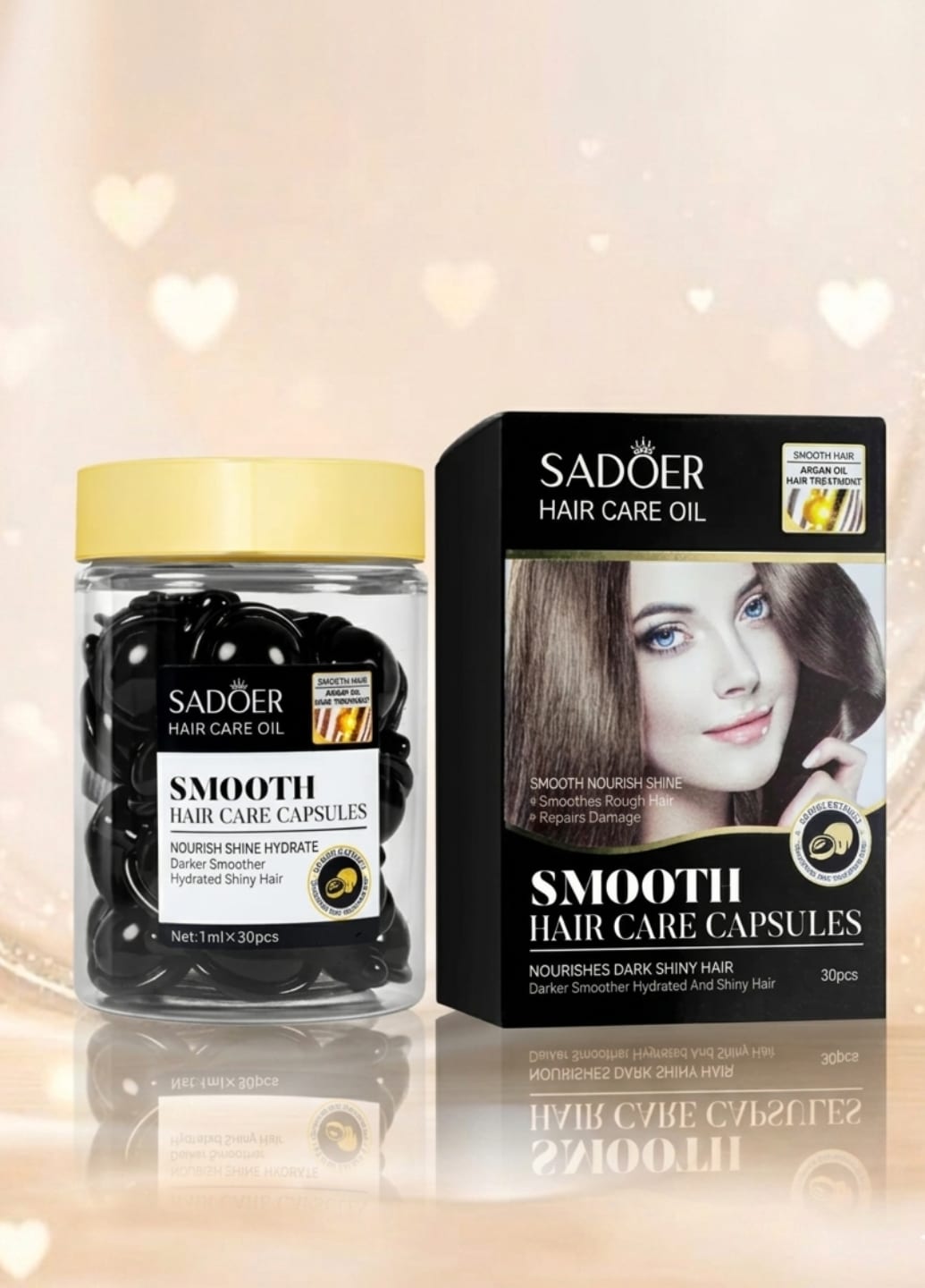 Капсули для живлення і сяйва темного волосся з олією аргани та тунга Darker Smoother Hydrated Shiny Hair Capsules
