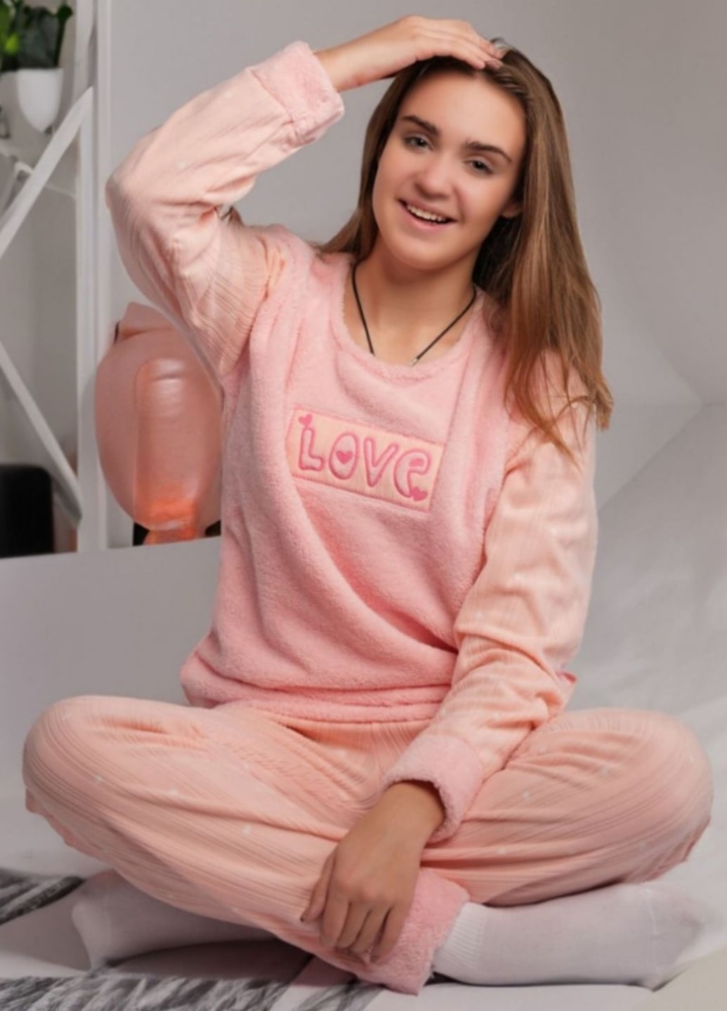 Жіночий флісовий домашній костюм піжама з довгим рукавом Love Home