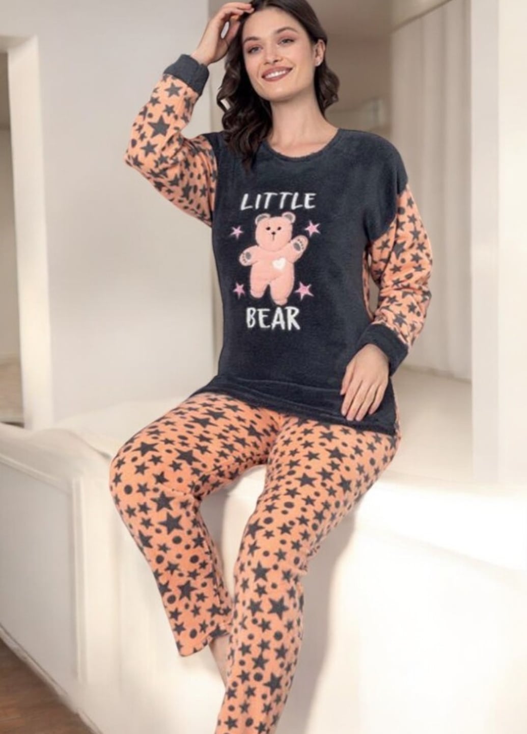 Жіночий флісовий домашній костюм піжама з довгим рукавом Little Bear
